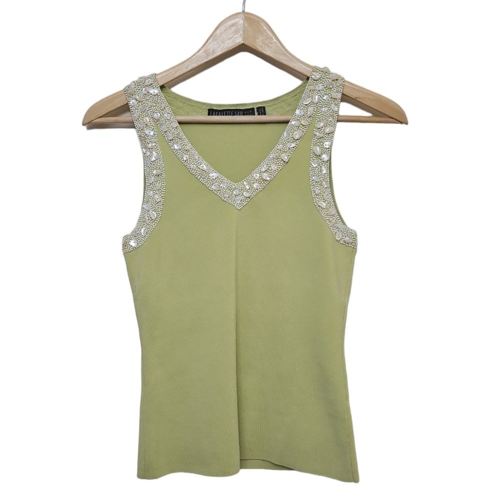 Lafayette 148 Silk Embellished Beaded Shell Tank Top Small